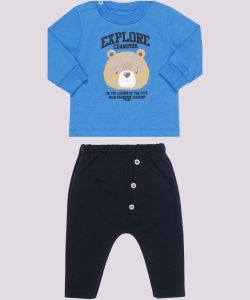 Conjunto Infantil Camiseta em Meia Malha Trabalhada e Shorts em Nylon